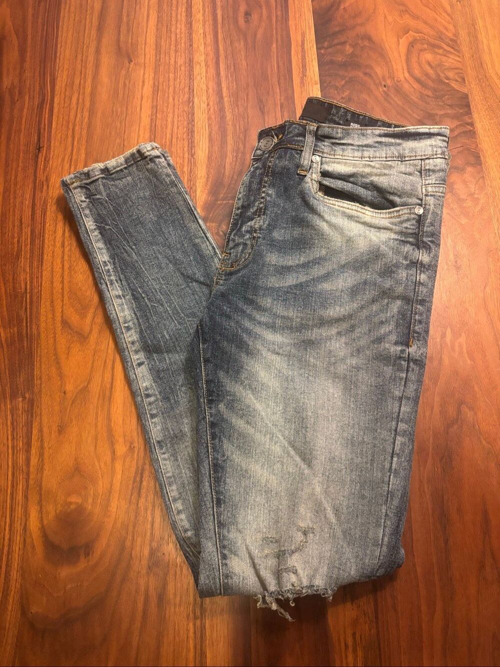Jordan Craig Men’s Blue Faded Ripped Knees Skinny Jeans Light Washed Size 32/32